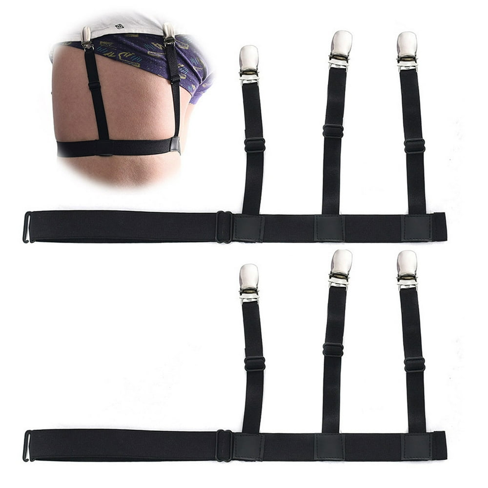 Siaonvr Men's Shirt Stays Holders Elastic Garter Belt Suspender Locking Clamps