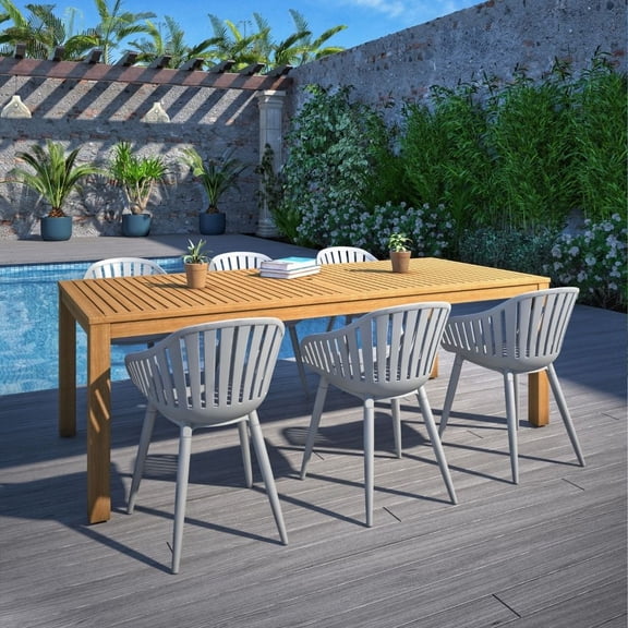Amazonia Paraty 7-Piece Patio Dining Table Set, Teak Finish & Aluminum, Ideal for Outdoors and Indoors, Grey