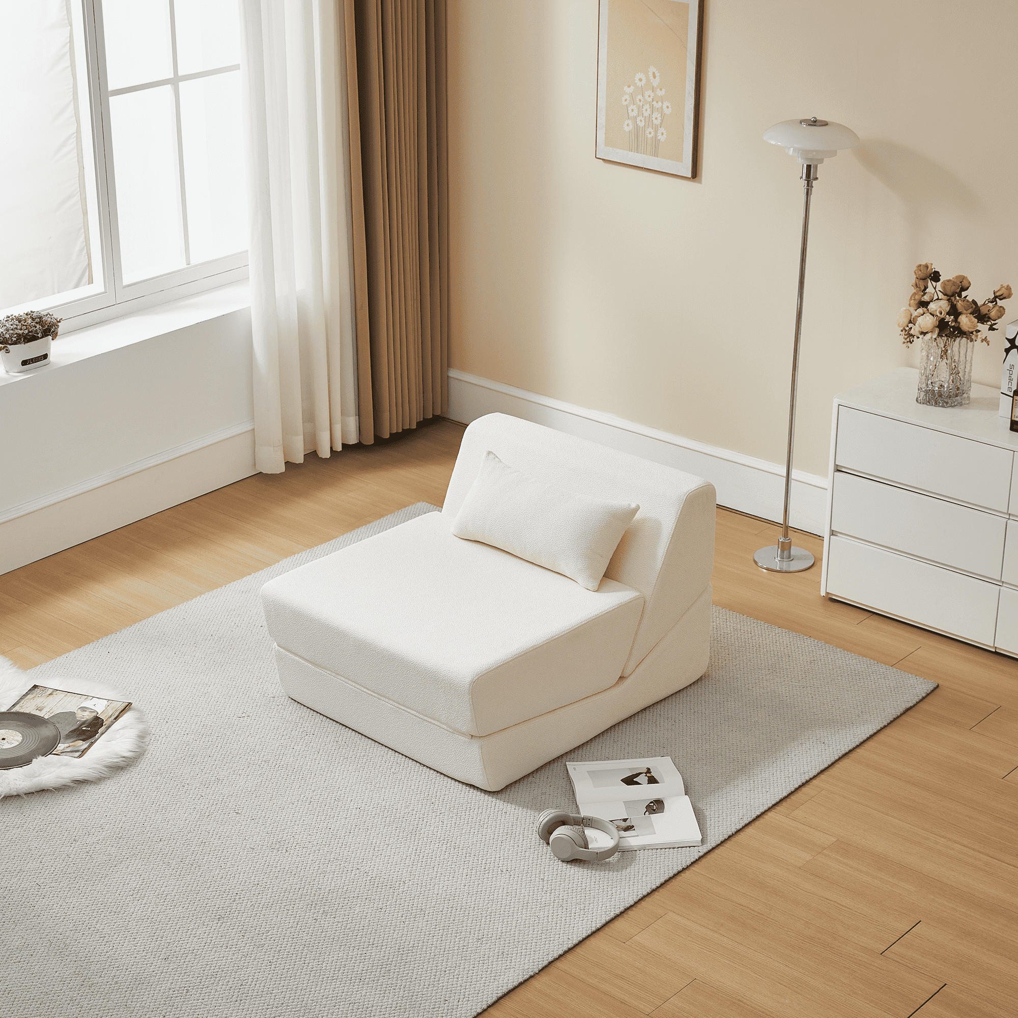 MAYEERTY Convertible Sofa Chair Alpaca Wool Fabric 2-in-1 Compressed Sofa Bed for Small Spaces
