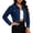 Dark Blue, variant on Women Point Collar Cropped Denim Jacket Button Up Long Sleeve Washed Slim Casual Jean Outer Coat Dark Blue XL