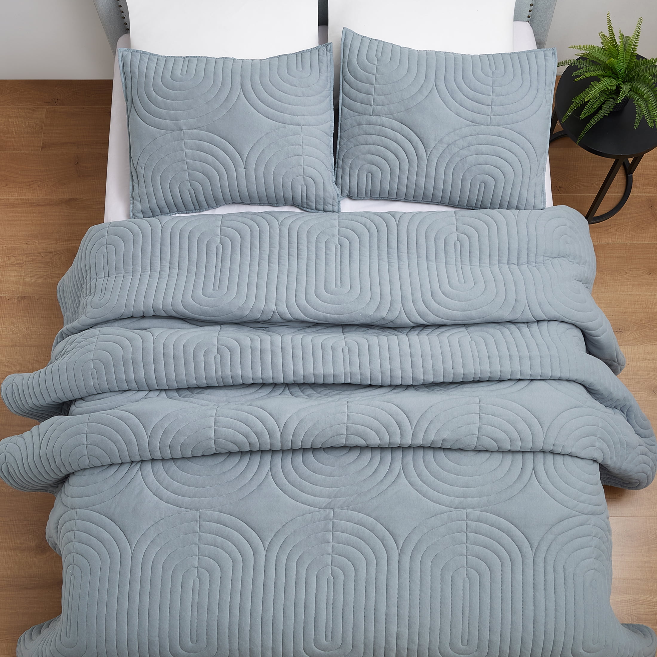Beautiful by Drew Barrymore Geo Jersey Pillow Sham Set, Blue, Standard, 2 Count