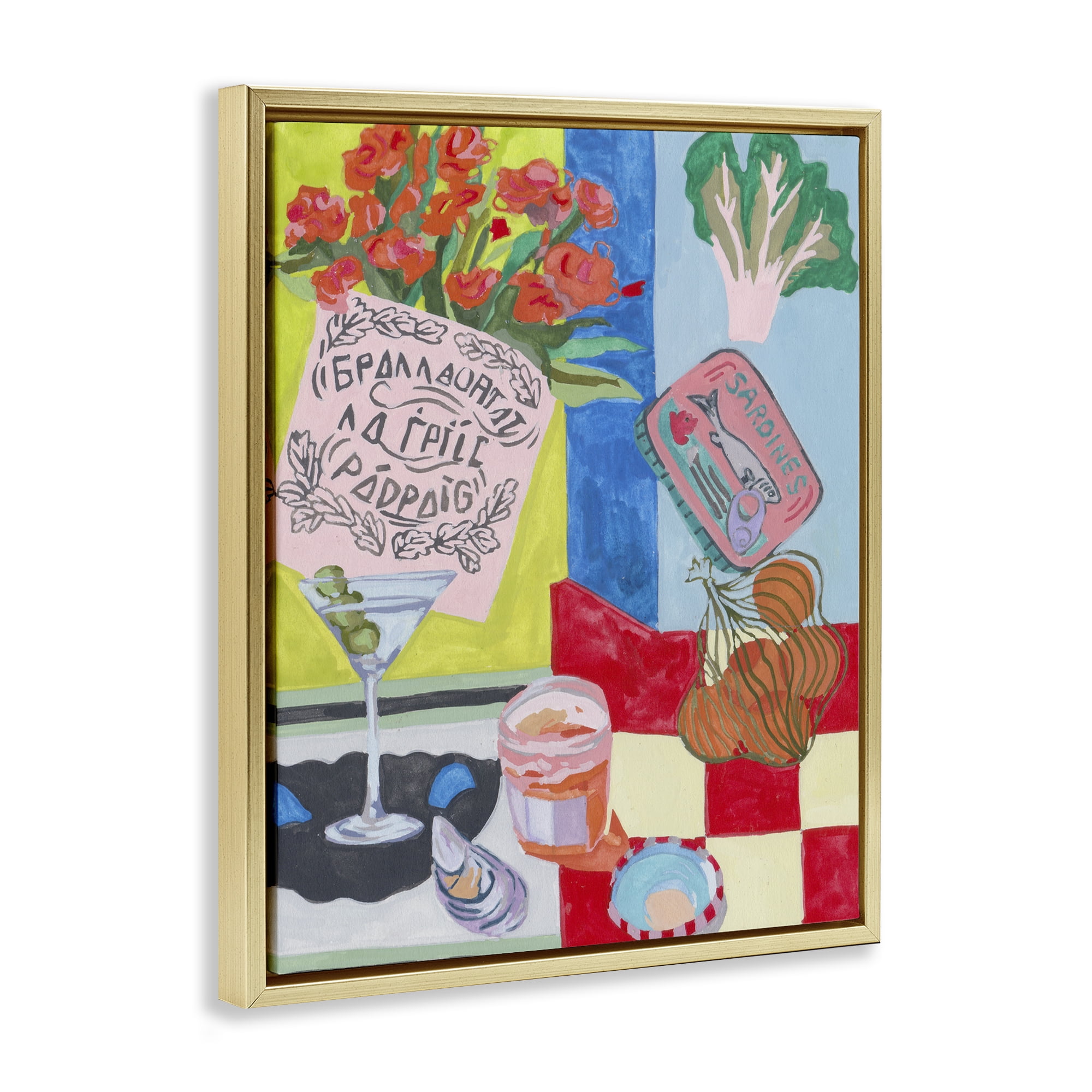 Stupell Industries Kitchen Checkered Still Life Gold Framed Floater Canvas Wall Art, design by Melissa Wang