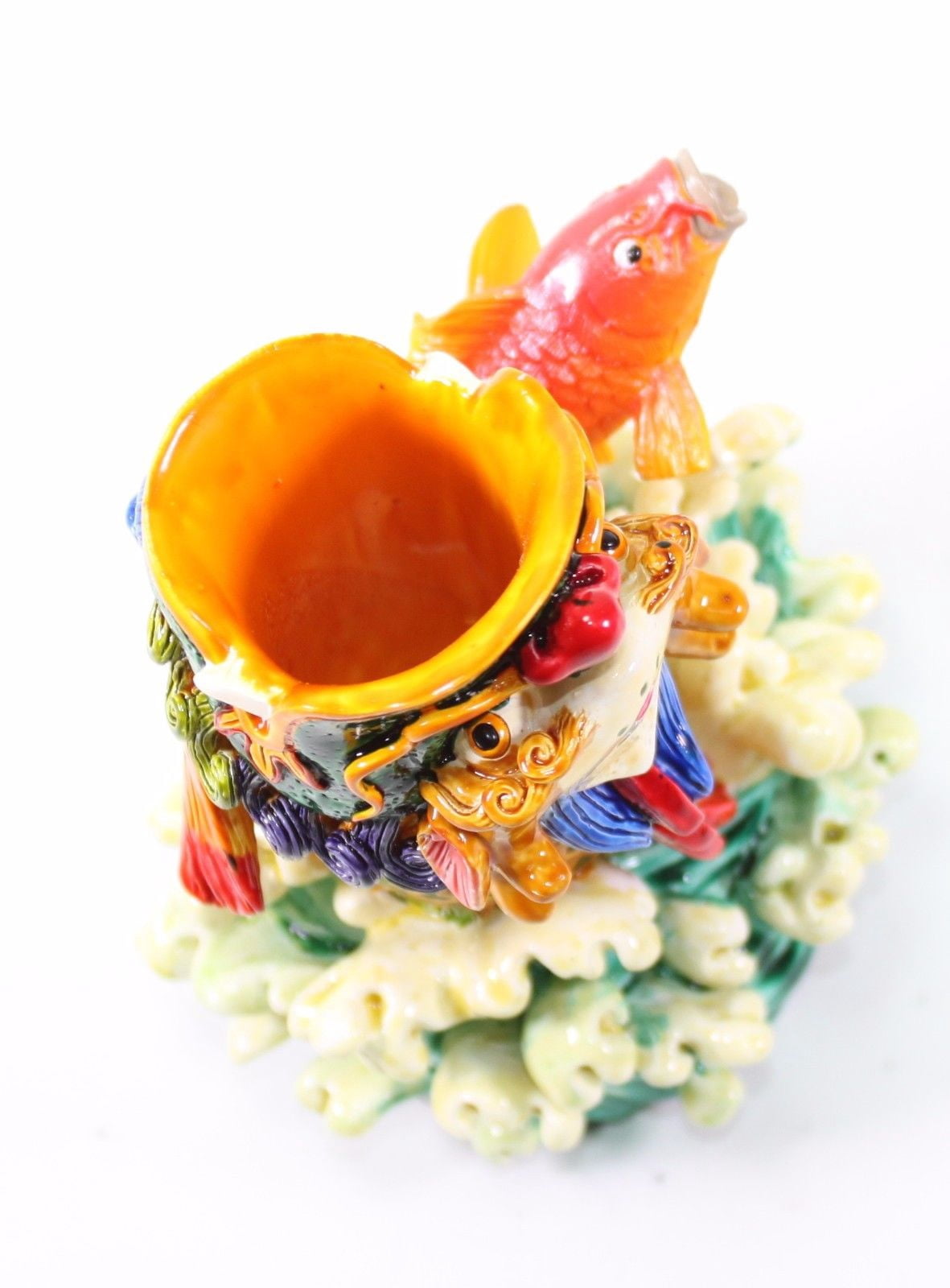 Oriental Theme Pen Holder Colorful Dragon Carp Soar Above Office Feng Shui Decor