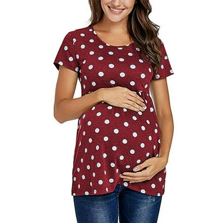 

Cilcicy Women Casual Summer Maternity Tops Polka-Dot Pregnancy Crew Neck T-Shirt