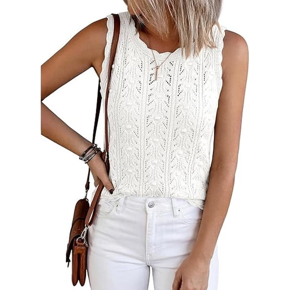 BTFBM Crochet Tops for Women Sleeveless Knit Sweater Vest Tank Top Summer Spring Cover Ups Beach Vacation Clothes