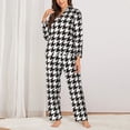thumbnail image 2 of Haiem Houndstooth Black And White Pattern Women’s Long-sleeve Sleepwear,Sleepwear Set,2-piece Loungewear Set,Soft PJs Comfy Nightwear with Pockets-X-Large, 2 of 7