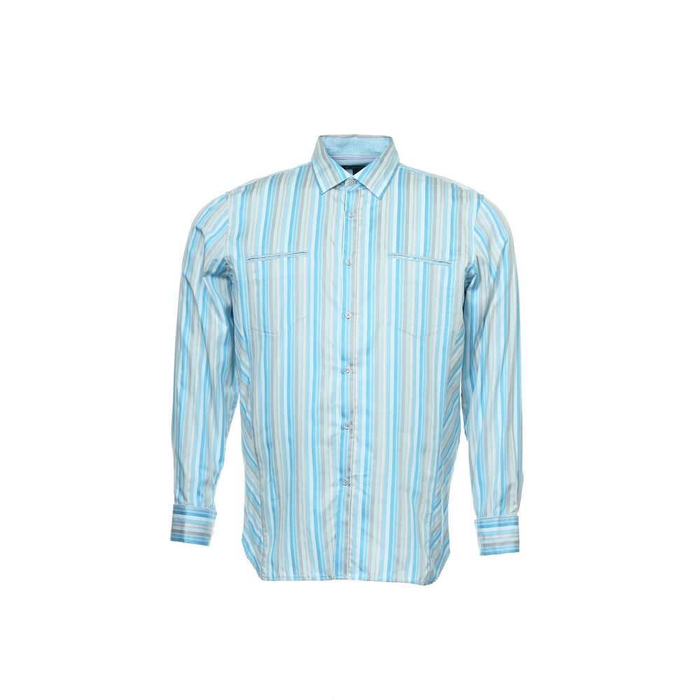 INC International Concepts Men's Light Blue Vertical Striped Button