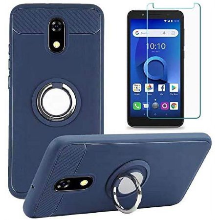Tracfone Blu View 2 Case With Tempered Glass Screen Protector, Rotating Ring [Magnetic Car Mount] [360?Kickstand] Holder [Fashion] Soft Tpu Protection Cover Case For Blu View 2 (Blue)