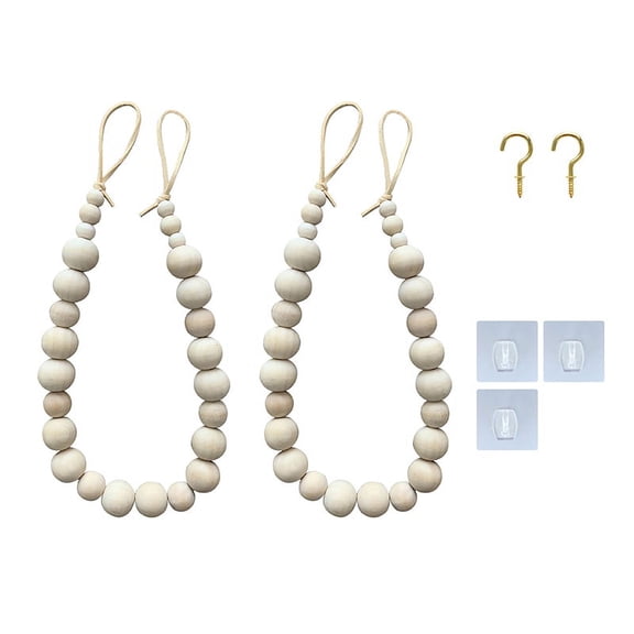 2 PCS Wooden Bead Curtain Tiebacks, Curtain Tie Backs,Natural Wood Curtain Tiebacks Tie Backs for Curtains,Sheer Curtains, Boho Curtain Holdback Beaded Wood Curtain Tie Back for Wall