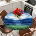 thumbnail image 2 of Football Stadium Round Tablecloth 55-60 Inch Round Fitted Table Cloth with Elastic Edge, Blue Green Sport Modern Art Waterproof Table Cover Protector for Outdoor Picnic Party Dining, 2 of 9
