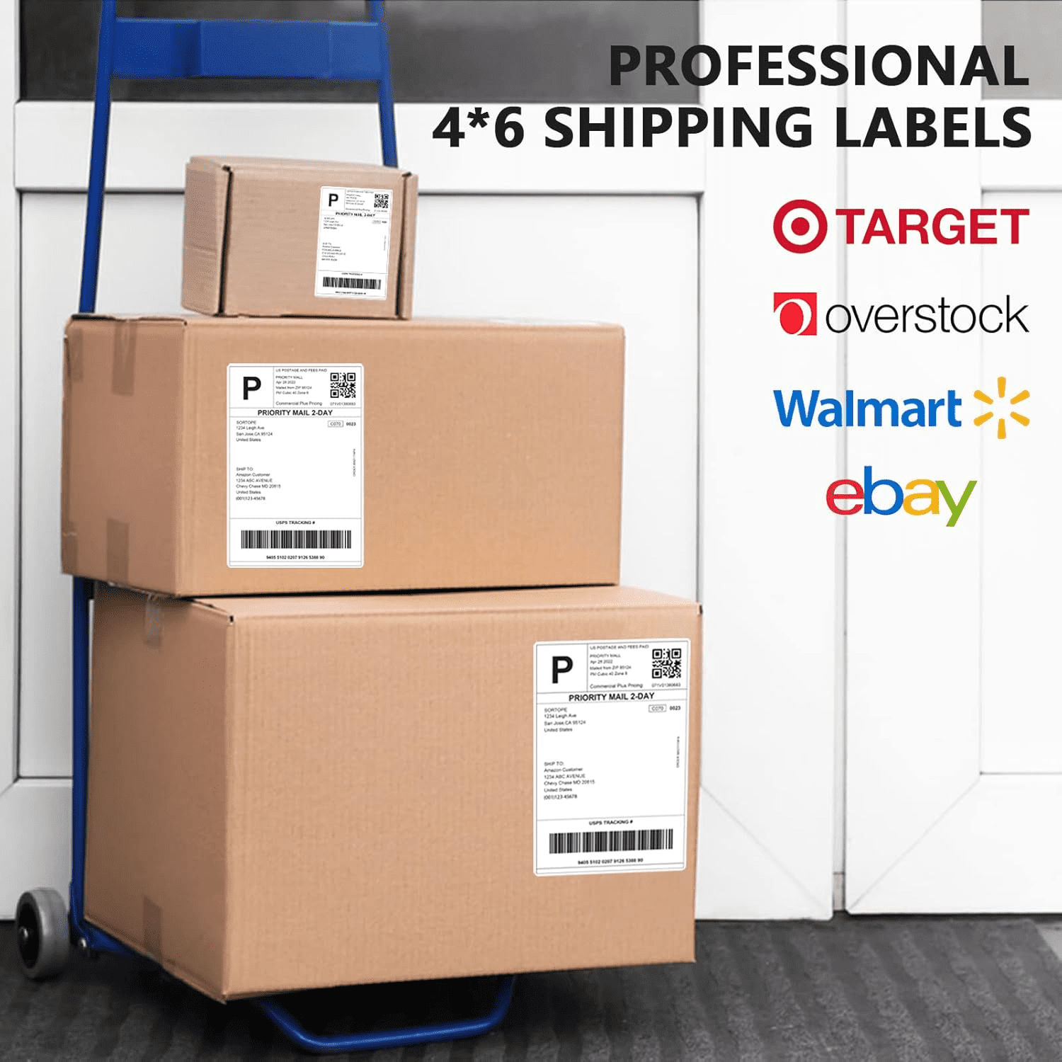 4 x 6 Direct Thermal Labels（6000 Labels）FanFold Perforated Labels ,Premium Adhesive Shipping Labels for Most Direct Thermal Printers