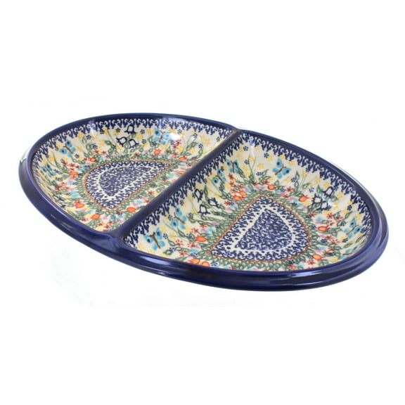 Blue Rose Polish Pottery Garden of Eden Large Divided Dish