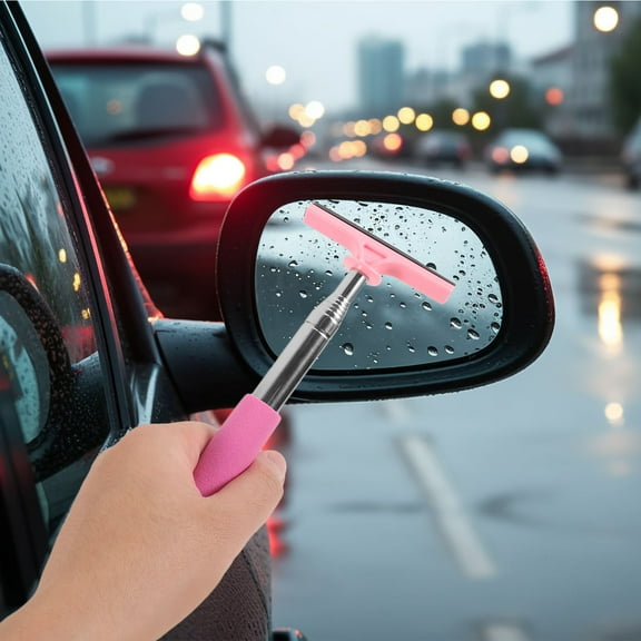 LULULION Pink Car Rear View Mirror Squeegee Telescopic Water Removal Cleaner