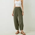 thumbnail image 6 of yunLXC Clothing Plus Size Pants for Women Ladies' Casual Solid Color Cotton Sweatpants With Pockets Crossed Cuffs Loose Straight Leg Pants lightweight summer pants for women breathable Green L, 6 of 9