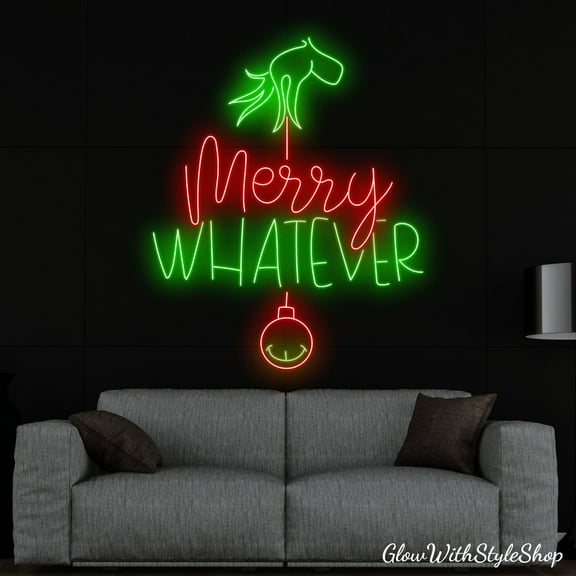 Glowneon Merry Whatever Neon Sign, Merry Whatever LED Sign, Merry Christmas Sign, Holiday Gift