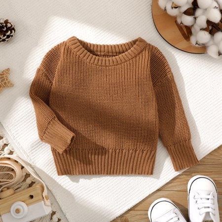

PatPat Infant Baby Solid Knitted Sweater Pullover Toddler Baby Girl Boy Sweatshirt Warm Long Sleeve Shirt Tops Knitted Warm Tops Crew Neck Christmas Winter Outfit Clothes 0-3T
