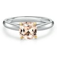 thumbnail image 3 of Gem Stone King 10K Two Tone Gold Peach Morganite Solitaire Engagement Ring for Women | 0.82 Cttw | Cushion 6MM | Gemstone October Birthstone | Size 6, 3 of 6