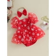 thumbnail image 3 of Wassery Baby Girls Christmas Clothes Infant Girls Romper Dress Newborn Girls Short Sleeve Snowflake Print Tulle Romper + Headband, 3 of 7