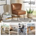 thumbnail image 4 of Classic Faux Leather Side Accent Chair Metal Base Tufted Mid-back Bedroom Living Room Camel, 4 of 8