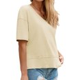 thumbnail image 3 of Short Sleeve Solid Color Summer Women V Neck Casual Flowy Tee Shirt, 3 of 7