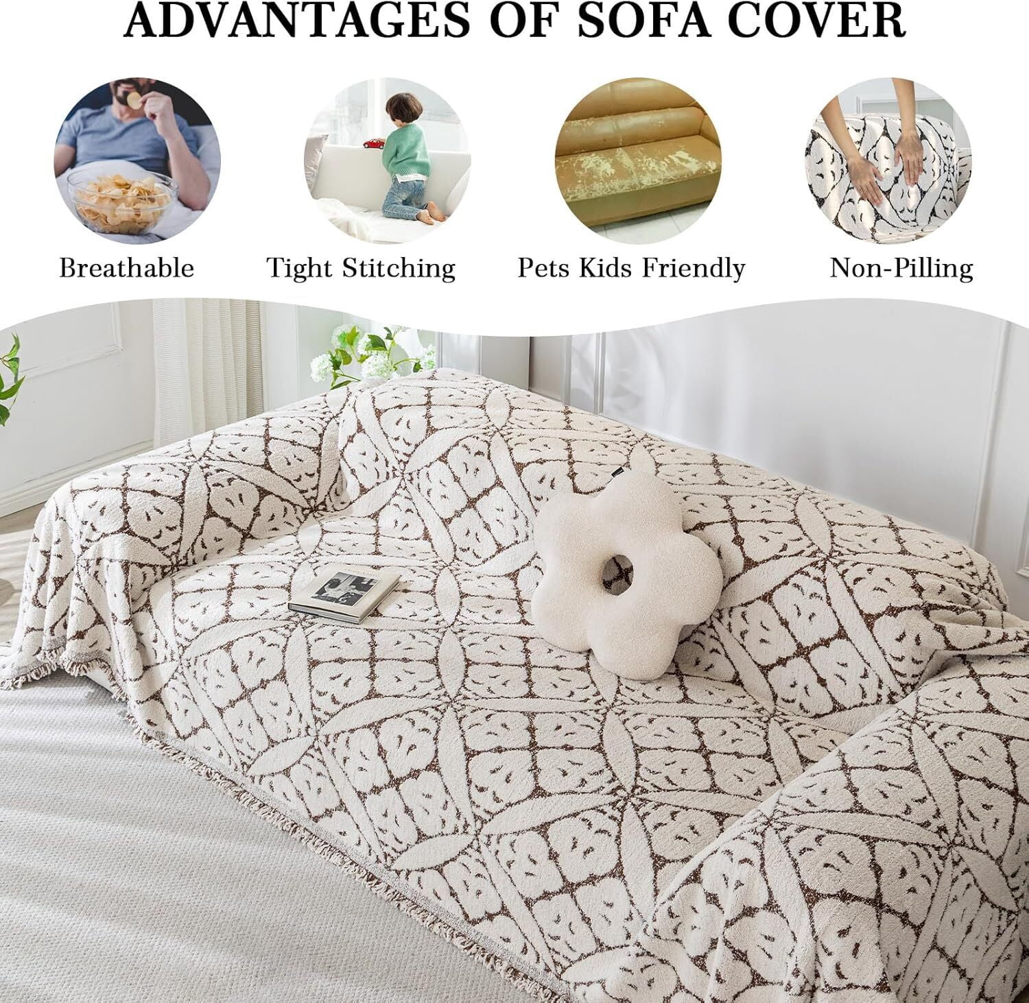 TOPCHANCES Chenille Couch Cover Sofa Slipcovers Towel Cover Couch Furniture Pet Protector Throws Blanket  (180*260cm, Coffee)