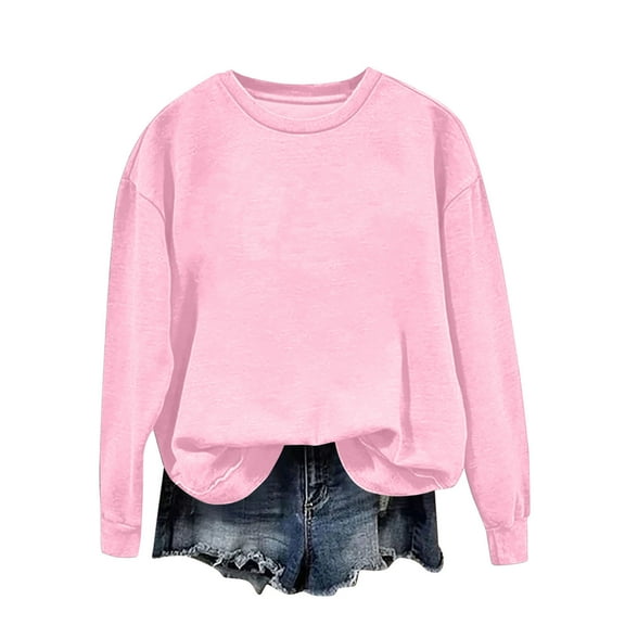 yardsong Sweatshirt for Women Casual Crew Neck Oversized Sweatshirts Plain Basic Long Sleeve Preppy Sweatshirts Fall Pullover Sweaters Pink,XXL