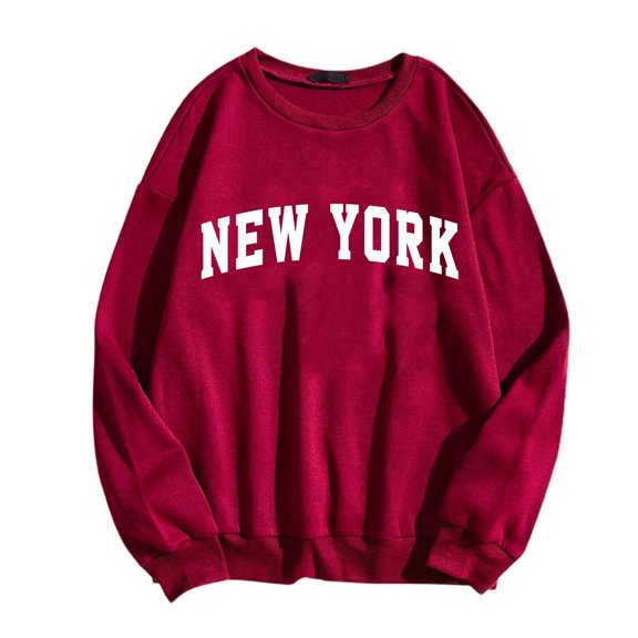 VEKDONE Oversized Sweatshirt For Women Trendy Letter Print Crewneck Pullover Casual Loose Fit Lightweight Sweatshirts Y2K Streetwear Tops Wine XXL