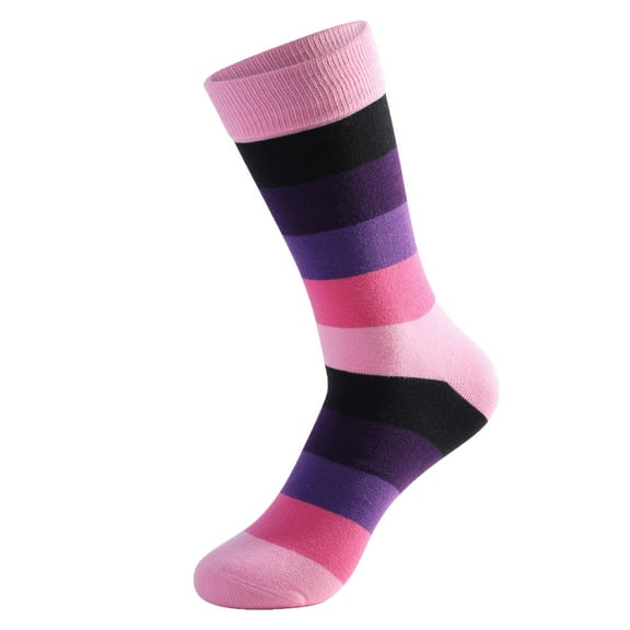 dazeni Men's Mid Cuff Socks Comfy Cotton Trouser Dress Socks Lightweight Breathable Striped Crew Socks Seamless Toe Middle Socks for Adult Pink