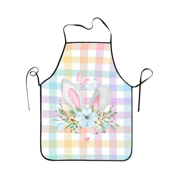 Apron For Kitchen Cooking Baking, Easter Bunny Pattern With Colorful Gingham Design, For S Teens Home Restaurant Cafeteria
