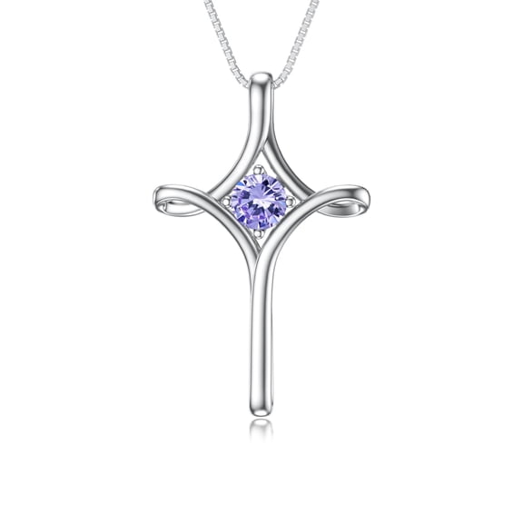 JKR Cross Necklace for Women 925 Sterling Silver Birthstone Cross Pendant Fine Jewelry Anniversary Birthday Gifts for Her Mom Wife Girlfriend