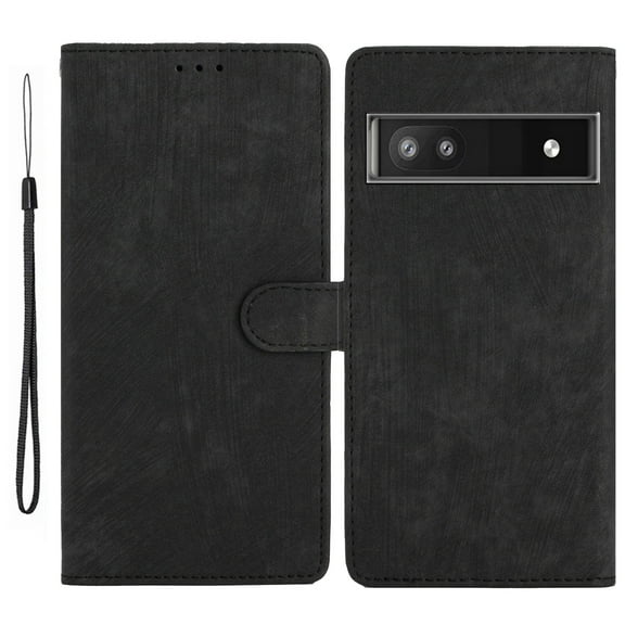 Allytechgroup Wallet Phone Case for Google Pixel 6a with Credit Card Slot, PU Leather Slim Lightweight Flip Case with Lanyard Shockproof Protective Bumper for Women Girls, Black