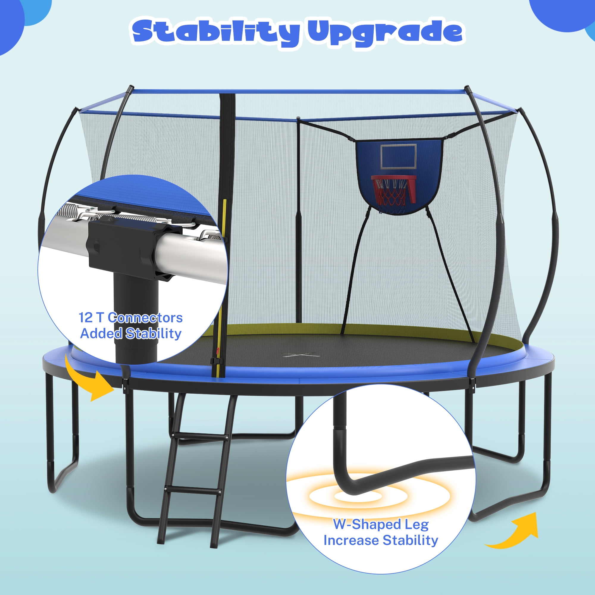12FT Trampoline for Kids with No-gap Design, SHINPT Outdoor Trampoline with Basketball Hoop, 12FT Kids Trampoline with 1200LBS Capacity, Big Trampoline Outdoor for Backyard, Large Trampoline Outdoor