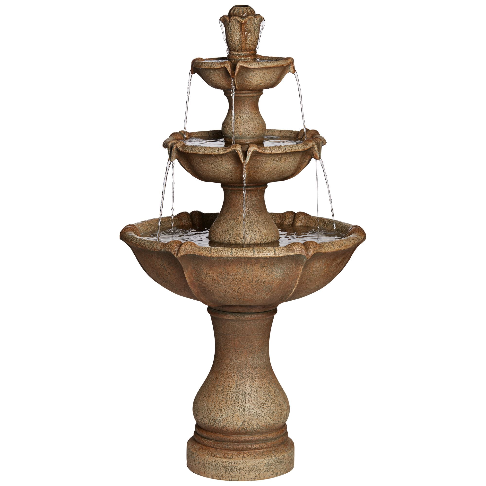 Arosco 43" High Large Italian Outdoor Decor Sand Stone Floor Fountain with Light LED 3-Tier Outside Garden Patio