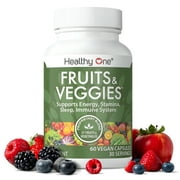 Healthy One Fruits and Veggies Supplement Capsules, 27 Superfood Vitamins, Gluten Free, Dairy-Free, 60 Capsules