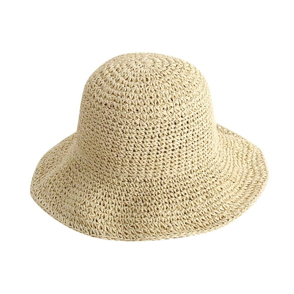 ManxiVoo Straw Boater Hat for Women Wide Brim Summer Beach Hat Foldable Packable Sun Hat for Vacation Beige