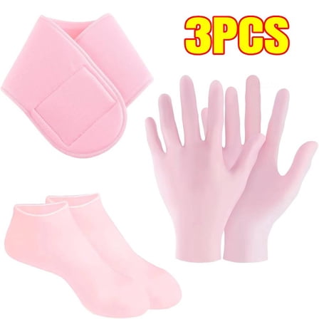 3 Piece Moisturizing Glove Socks Neck Strap Set, Silicone Neck mask for reducing necklines, Silicone Socks for Dry Cracked Skin, Silicone Gel Heel Socks Slip, for Foot Hand Softening