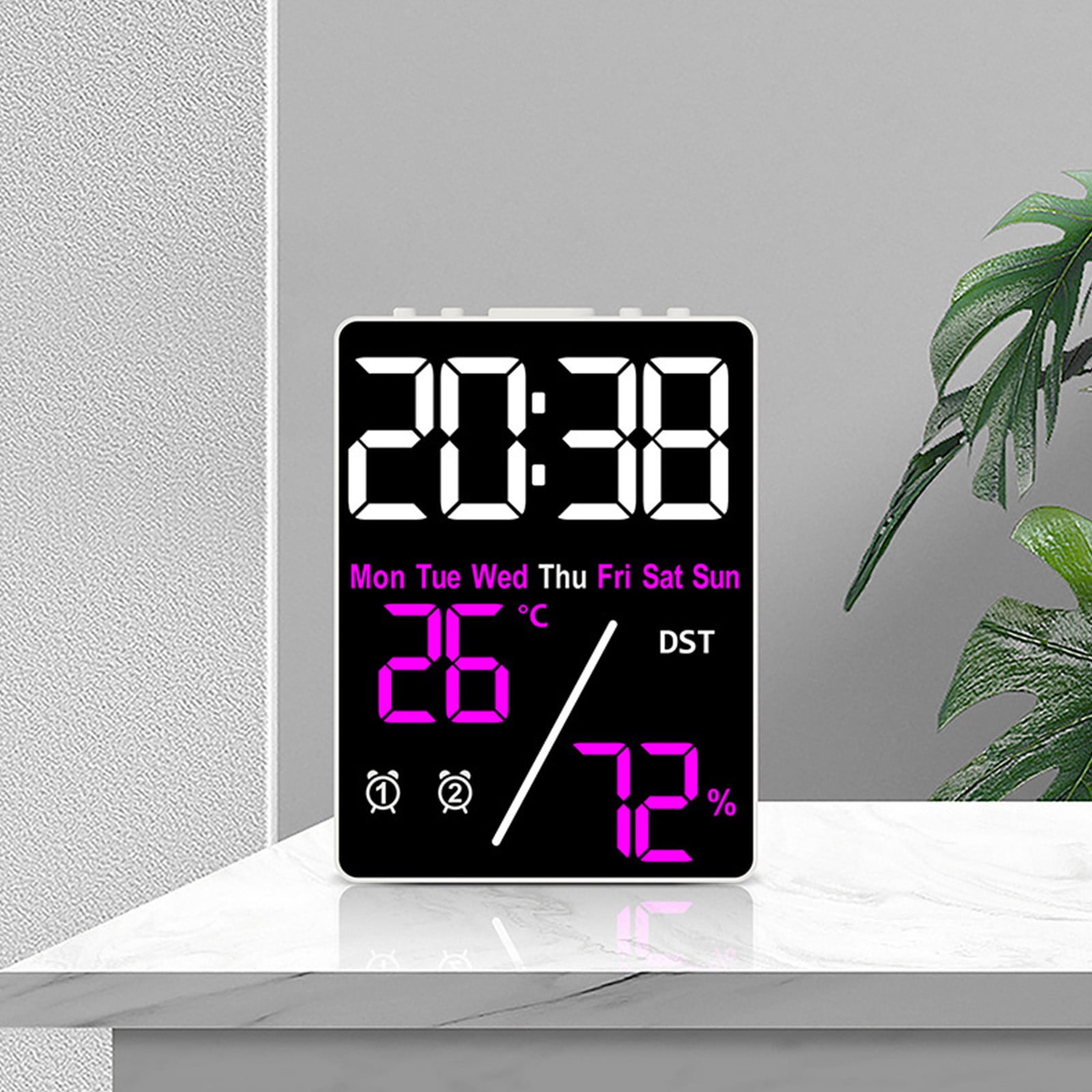 PLPPYFS Large Display Digital Alarm Clock for Bedrooms, Date Day of Week Calendar Desk Table Clocks for Living Room Office, Digital Clocks for Living Room with Temperature, Date & Time Display