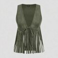 thumbnail image 4 of Women's Faux Suede Fringe Vest Tie Front V Neck Sleeveless Cropped Tassel Trim Boho Western Cowgirl Style Summer Festival Concert Outwear Army Green, 4 of 7