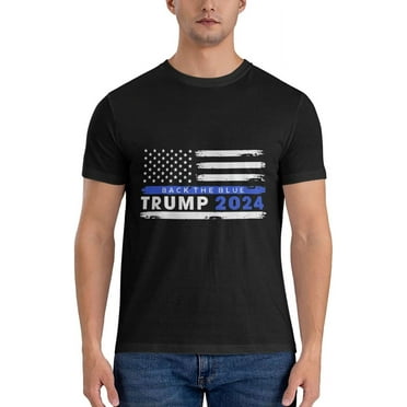 Trump 2024-Back The Blue American Flag Men's T-Shirt Classic Short Sleeve Crewneck Tees The New Cotton Shirt