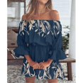 thumbnail image 3 of Vestido de mujer con estampado floral, hombros descubiertos, mangas largas con volantes, cintura alta, estilo túnica con volantes y corte en A., 3 of 5