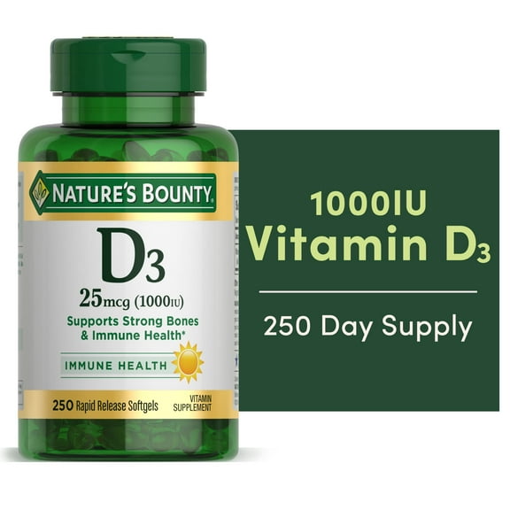 Nature’s Bounty Vitamin D3 Rapid Release Softgels, 1000 IU, 250 Count