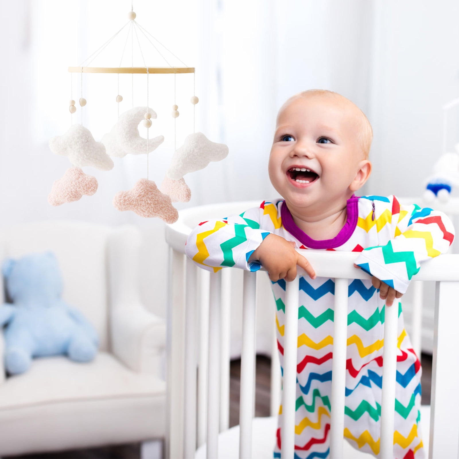 Boho Nursery Crib Mobile Soothing Hanging Toy With Gentle Music And Rotating Animal Characters For Development