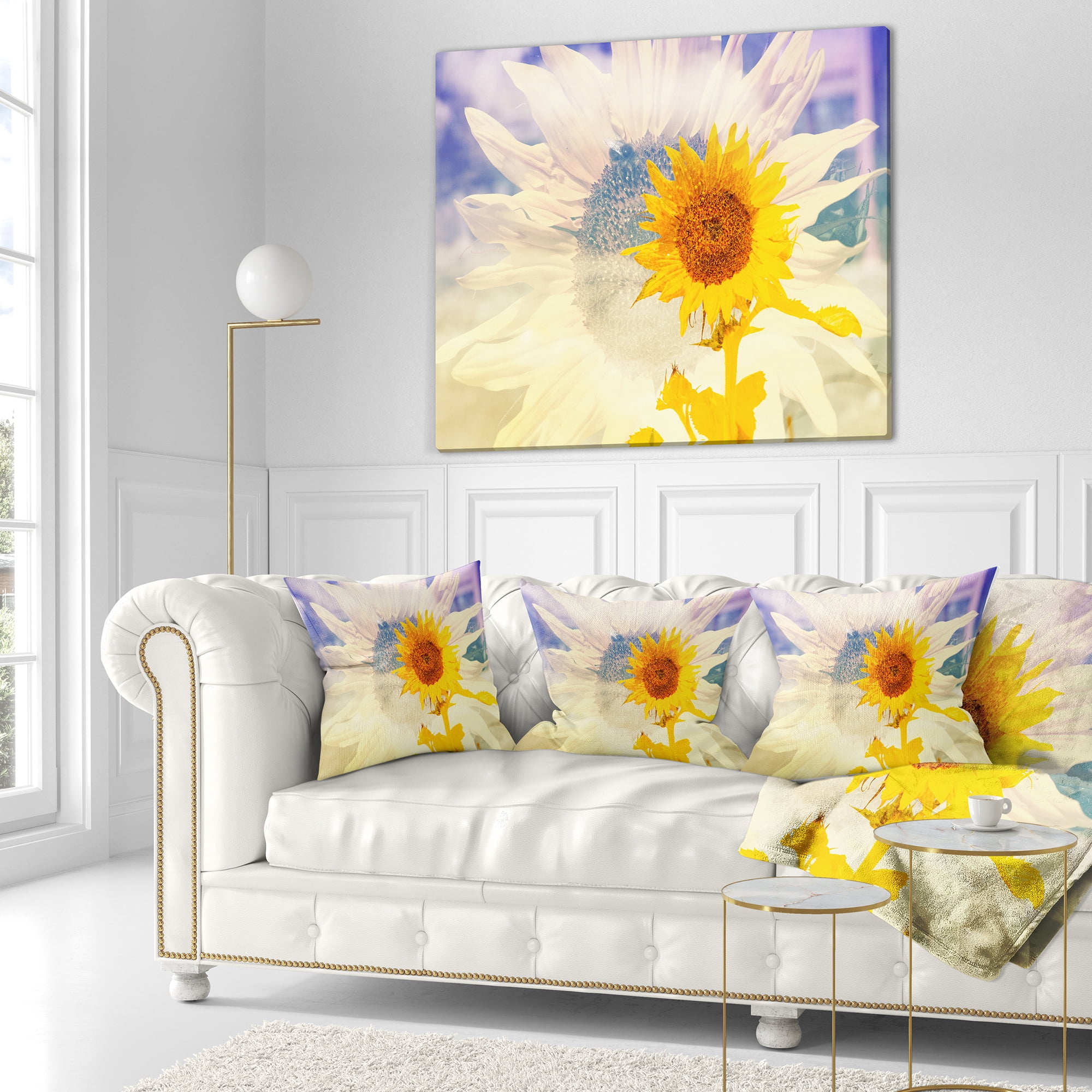 Designart Double Exposure Yellow Sunflowers - Floral Throw Pillow - 16x16