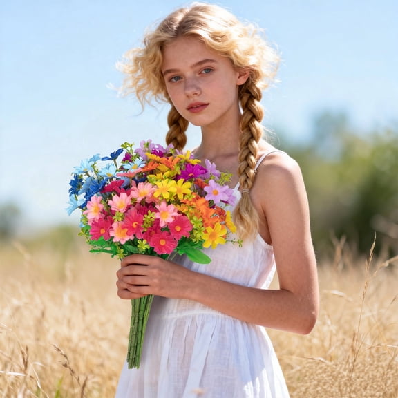 Scidweet Artificial Flowers Outdoor, 10 Bundles Faux Fake Daisy Flowers for Indoor Outside Spring Summer Planter Porch Garden Home Decor, Mixcolor