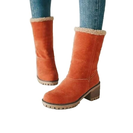 

Harsuny Women s Fashion Classy Elegant Biker Rugged Plush-Lined Soft Leather Ankle-Boots Round-Toe Chunky Heels Platform Rubber Lug Sole