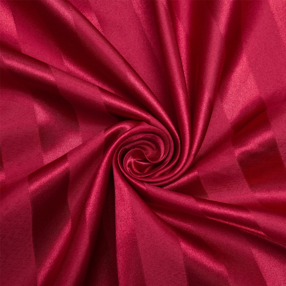 AiMay Italian Style  6 Piece Satin Bed Sheet Set Stripes Super Soft Deep Pocket 1800 Luxury Rich Silk 1 Flat Sheet 1 Fitted Sheet 4 Envelope Pillowcases Stain-Resistant Wrinkle Free (Queen, Burgundy)