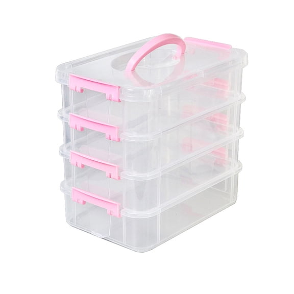 Anckoeil 4-Tier Stackable Desktop Storage Box, Plastic Clear 10.63 x 6.89 x 9.45" Organizer Container with Handle & Latches for Stationery, Cosmetics, Small Items & Desk Organization