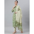 thumbnail image 1 of Janasya Indian Mandarin Collar 3/4 Sleeve Floral Print Green Rayon Kurta With Pant and Dupatta For Women, 1 of 8