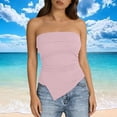 thumbnail image 6 of KyCheLot Tube Tops for Women Fitted Strapless Bandeau Pleated Asymmetrical Hem Tops Trendy Summer Beach Tank Tops, 6 of 8