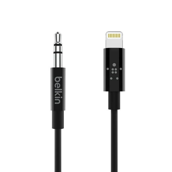 Câble audio Belkin 3,5 mm vers Lightning AV10172bt03-BLK – Noir – Compatible avec smartphones et appareils Apple
